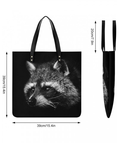 Noir Crook Raccoon Women Handbags PU Leather Tote Shoulder Bag Purses for Travel Shopping Work $21.45 Totes