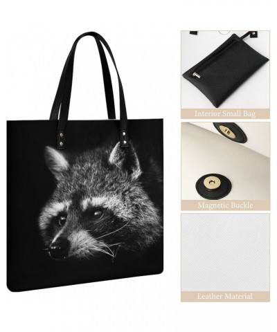 Noir Crook Raccoon Women Handbags PU Leather Tote Shoulder Bag Purses for Travel Shopping Work $21.45 Totes