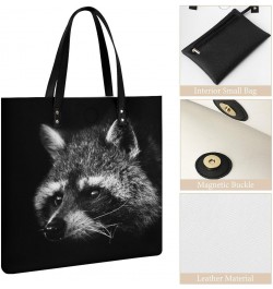 Noir Crook Raccoon Women Handbags PU Leather Tote Shoulder Bag Purses for Travel Shopping Work $21.45 Totes