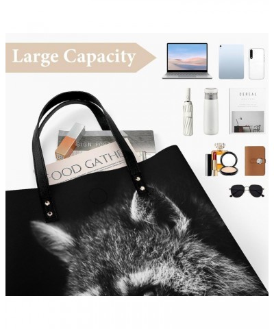 Noir Crook Raccoon Women Handbags PU Leather Tote Shoulder Bag Purses for Travel Shopping Work $21.45 Totes