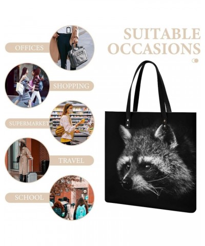 Noir Crook Raccoon Women Handbags PU Leather Tote Shoulder Bag Purses for Travel Shopping Work $21.45 Totes