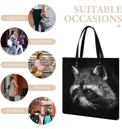 Noir Crook Raccoon Women Handbags PU Leather Tote Shoulder Bag Purses for Travel Shopping Work $21.45 Totes