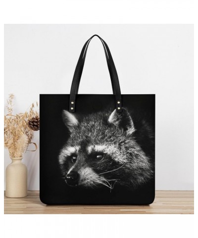 Noir Crook Raccoon Women Handbags PU Leather Tote Shoulder Bag Purses for Travel Shopping Work $21.45 Totes