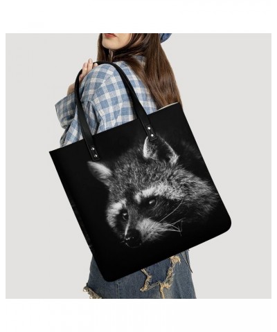 Noir Crook Raccoon Women Handbags PU Leather Tote Shoulder Bag Purses for Travel Shopping Work $21.45 Totes