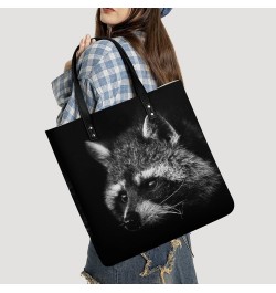 Noir Crook Raccoon Women Handbags PU Leather Tote Shoulder Bag Purses for Travel Shopping Work $21.45 Totes