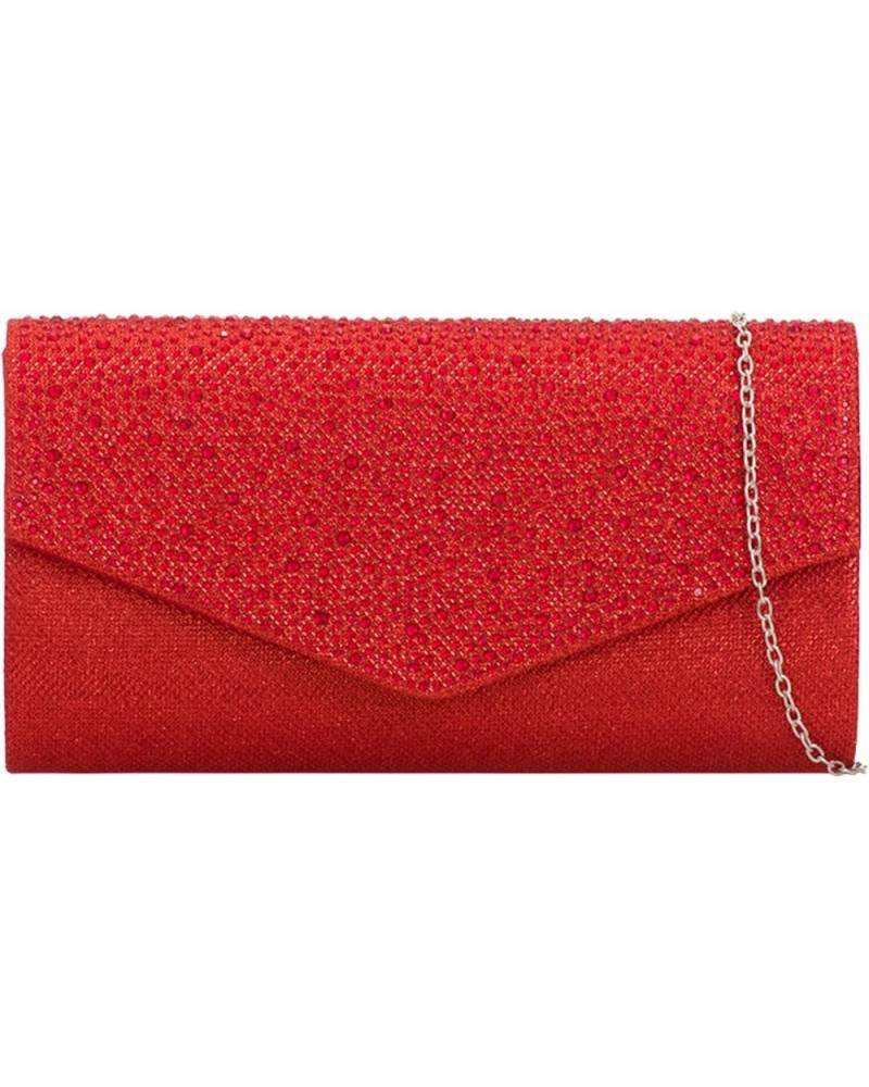 Womens Ladies Shimmer Clutch Bag Red $21.10 Evening Bags