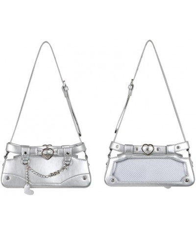 Cute Shoulder Bag for Women, Shiny Clear Window Tote Sling Purse Top Handle Bag Itabag JK Grunge Fashion Purse (White) Silver...