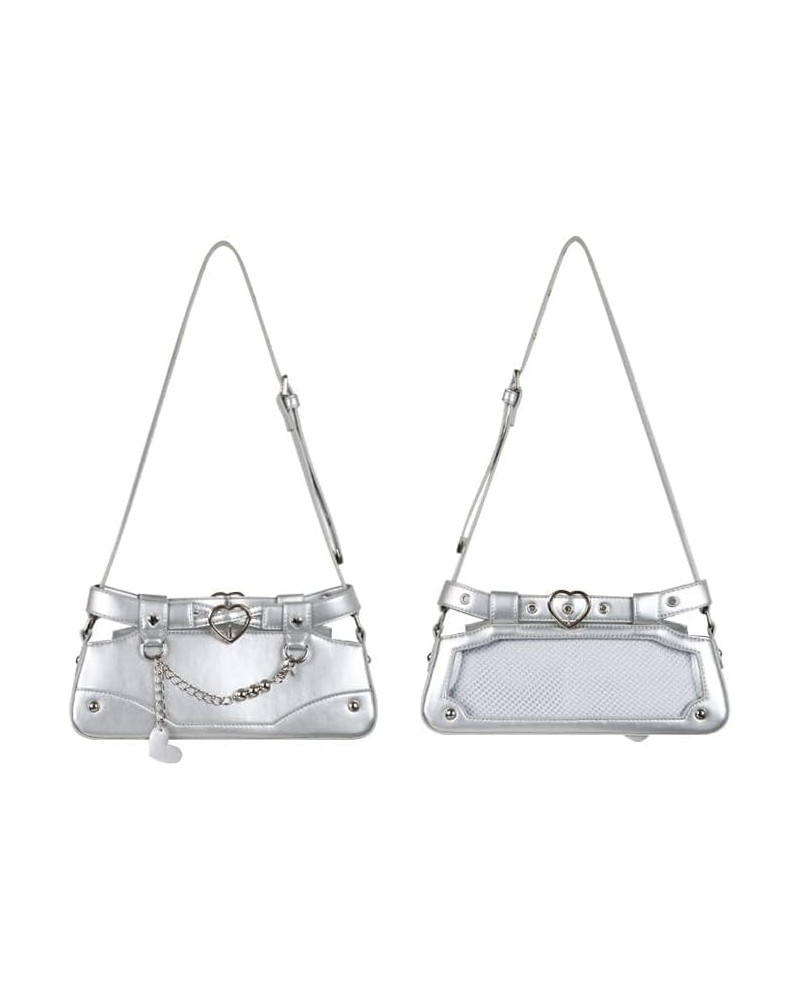 Cute Shoulder Bag for Women, Shiny Clear Window Tote Sling Purse Top Handle Bag Itabag JK Grunge Fashion Purse (White) Silver...