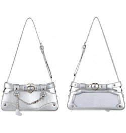 Cute Shoulder Bag for Women, Shiny Clear Window Tote Sling Purse Top Handle Bag Itabag JK Grunge Fashion Purse (White) Silver...