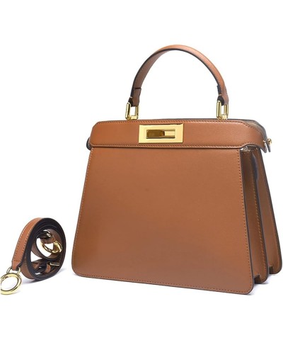 Women Handbags Genuine Leather Office Lady Shoulder Bag Cowhide Tote Bag Brown Small 27cm $44.85 Shoulder Bags