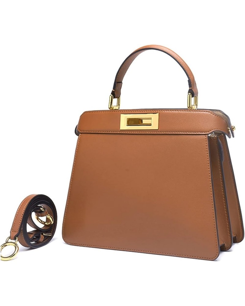 Women Handbags Genuine Leather Office Lady Shoulder Bag Cowhide Tote Bag Brown Small 27cm $44.85 Shoulder Bags