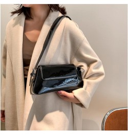 Women's Shiny Leather Underarm Shouler Bag Crossbody Shoulder Bag Handbags Purse Clutch Bags for Women Black $14.66 Evening Bags