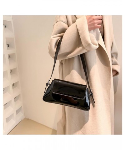 Women's Shiny Leather Underarm Shouler Bag Crossbody Shoulder Bag Handbags Purse Clutch Bags for Women Black $14.66 Evening Bags