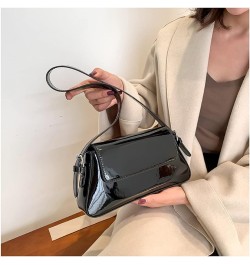 Women's Shiny Leather Underarm Shouler Bag Crossbody Shoulder Bag Handbags Purse Clutch Bags for Women Black $14.66 Evening Bags