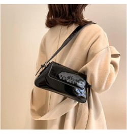 Women's Shiny Leather Underarm Shouler Bag Crossbody Shoulder Bag Handbags Purse Clutch Bags for Women Black $14.66 Evening Bags