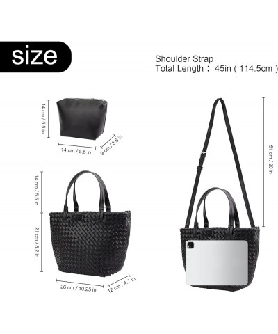 Small Woven Handbag for Women Mini Soft Leather Tote Shoulder Bag Large Black $12.50 Totes