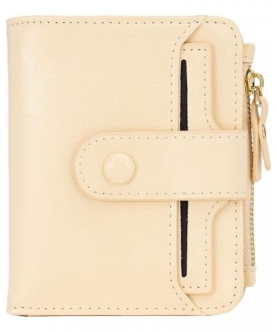 Women's RFID Mini Soft Leather Bifold Wallet With ID Window Card Sleeve Coin Purse Waxed Beige $14.99 Wallets