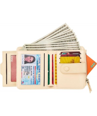 Women's RFID Mini Soft Leather Bifold Wallet With ID Window Card Sleeve Coin Purse Waxed Beige $14.99 Wallets