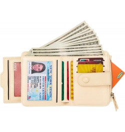 Women's RFID Mini Soft Leather Bifold Wallet With ID Window Card Sleeve Coin Purse Waxed Beige $14.99 Wallets