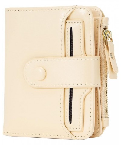 Women's RFID Mini Soft Leather Bifold Wallet With ID Window Card Sleeve Coin Purse Waxed Beige $14.99 Wallets