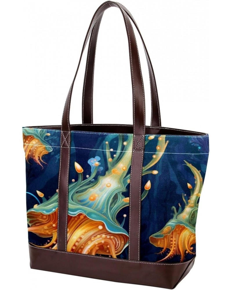 Sea Slugs Canvas Leather Mix Tote Bag 13.3x4.7x12.2 in - Hand-Held Fashionable Carryall $20.16 Totes