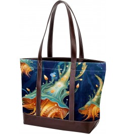 Sea Slugs Canvas Leather Mix Tote Bag 13.3x4.7x12.2 in - Hand-Held Fashionable Carryall $20.16 Totes