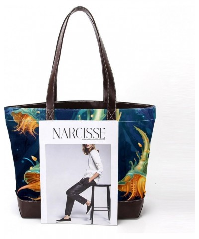 Sea Slugs Canvas Leather Mix Tote Bag 13.3x4.7x12.2 in - Hand-Held Fashionable Carryall $20.16 Totes