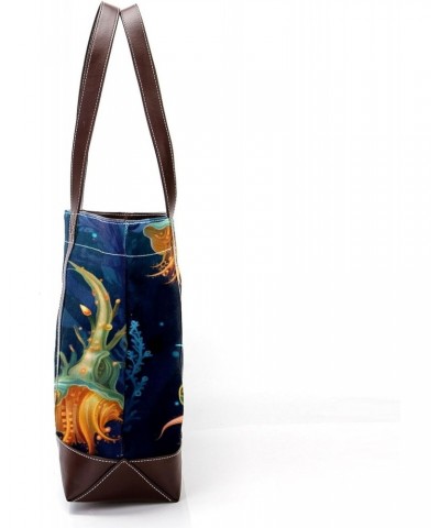 Sea Slugs Canvas Leather Mix Tote Bag 13.3x4.7x12.2 in - Hand-Held Fashionable Carryall $20.16 Totes