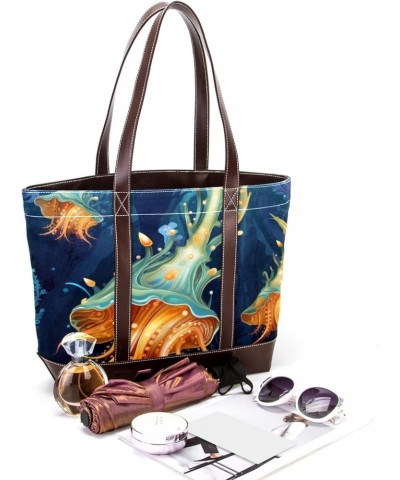 Sea Slugs Canvas Leather Mix Tote Bag 13.3x4.7x12.2 in - Hand-Held Fashionable Carryall $20.16 Totes