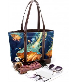 Sea Slugs Canvas Leather Mix Tote Bag 13.3x4.7x12.2 in - Hand-Held Fashionable Carryall $20.16 Totes