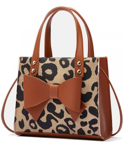 Small Leopard Print Tote Bag with Bowknot Pu Leather Shoulder Crossbody Handbag with Top-Handle Vintage (White) Brown $20.91 ...