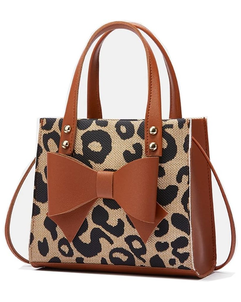 Small Leopard Print Tote Bag with Bowknot Pu Leather Shoulder Crossbody Handbag with Top-Handle Vintage (White) Brown $20.91 ...