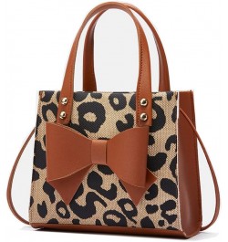 Small Leopard Print Tote Bag with Bowknot Pu Leather Shoulder Crossbody Handbag with Top-Handle Vintage (White) Brown $20.91 ...