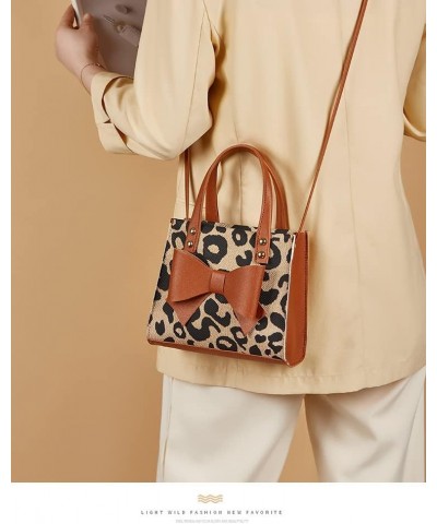 Small Leopard Print Tote Bag with Bowknot Pu Leather Shoulder Crossbody Handbag with Top-Handle Vintage (White) Brown $20.91 ...