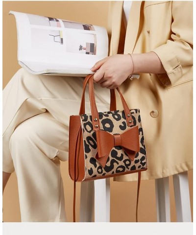 Small Leopard Print Tote Bag with Bowknot Pu Leather Shoulder Crossbody Handbag with Top-Handle Vintage (White) Brown $20.91 ...