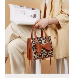 Small Leopard Print Tote Bag with Bowknot Pu Leather Shoulder Crossbody Handbag with Top-Handle Vintage (White) Brown $20.91 ...