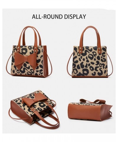 Small Leopard Print Tote Bag with Bowknot Pu Leather Shoulder Crossbody Handbag with Top-Handle Vintage (White) Brown $20.91 ...