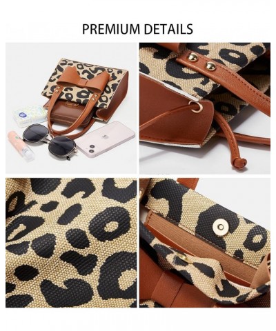 Small Leopard Print Tote Bag with Bowknot Pu Leather Shoulder Crossbody Handbag with Top-Handle Vintage (White) Brown $20.91 ...