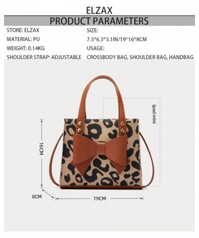 Small Leopard Print Tote Bag with Bowknot Pu Leather Shoulder Crossbody Handbag with Top-Handle Vintage (White) Brown $20.91 ...