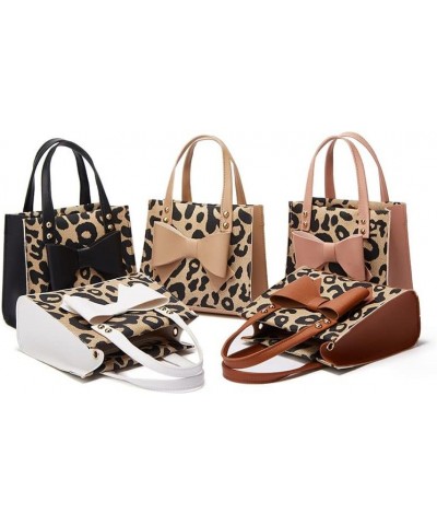 Small Leopard Print Tote Bag with Bowknot Pu Leather Shoulder Crossbody Handbag with Top-Handle Vintage (White) Brown $20.91 ...