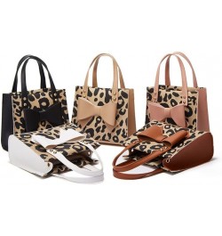 Small Leopard Print Tote Bag with Bowknot Pu Leather Shoulder Crossbody Handbag with Top-Handle Vintage (White) Brown $20.91 ...