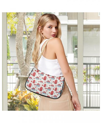 Mushrooms Women Shoulder Bag Clutch Chain Purse Handbags with Zipper Pocket Tote Bag for Phone Summer $13.80 Totes