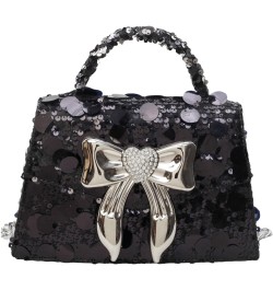 Bow Design Top Handle Clutch Handbags and purses Women Chain Shoulder Crossbody Bags Sequin Black $14.72 Handbags