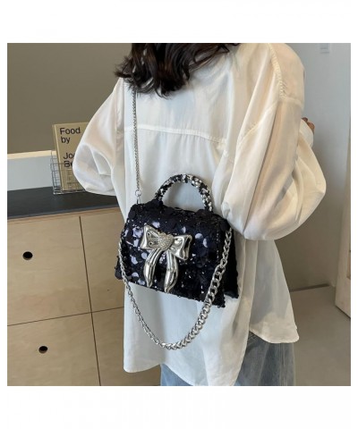 Bow Design Top Handle Clutch Handbags and purses Women Chain Shoulder Crossbody Bags Sequin Black $14.72 Handbags