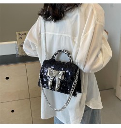 Bow Design Top Handle Clutch Handbags and purses Women Chain Shoulder Crossbody Bags Sequin Black $14.72 Handbags