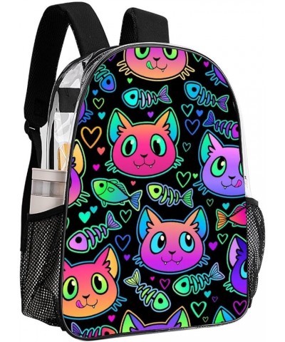 Clear Backpack Compatible with Goth Cute Cat And Fish Heavy Duty Large Transparent Backpack with Reinforced Bottom for Colleg...