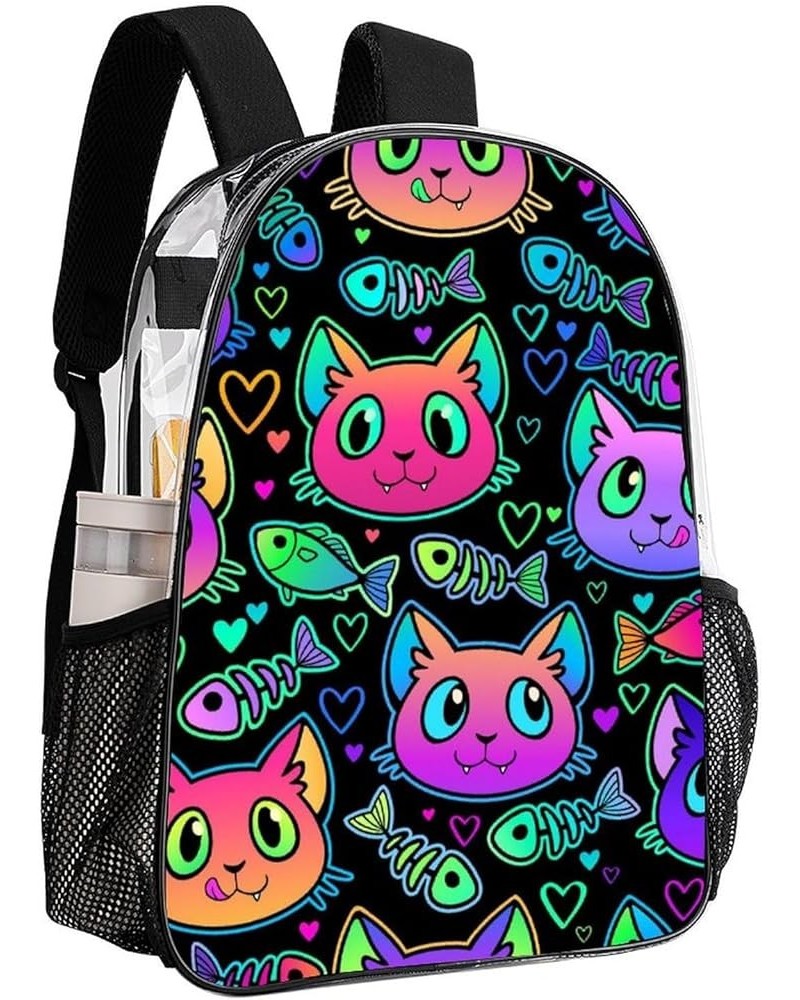 Clear Backpack Compatible with Goth Cute Cat And Fish Heavy Duty Large Transparent Backpack with Reinforced Bottom for Colleg...