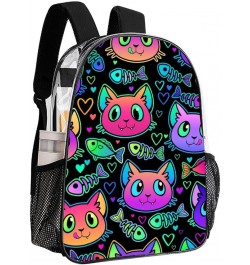 Clear Backpack Compatible with Goth Cute Cat And Fish Heavy Duty Large Transparent Backpack with Reinforced Bottom for Colleg...