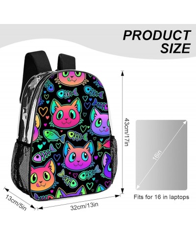 Clear Backpack Compatible with Goth Cute Cat And Fish Heavy Duty Large Transparent Backpack with Reinforced Bottom for Colleg...