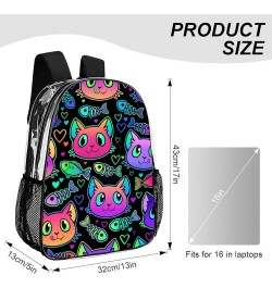 Clear Backpack Compatible with Goth Cute Cat And Fish Heavy Duty Large Transparent Backpack with Reinforced Bottom for Colleg...